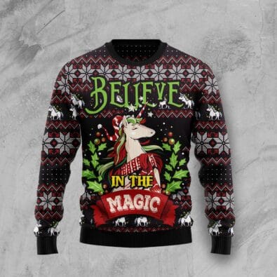 Unicorn Believe In The Magic Ugly Christmas Sweater