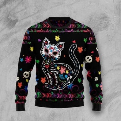Cat Sugar Skull Ugly Christmas Sweater