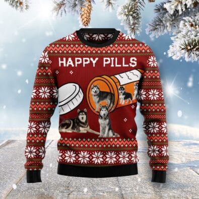 Siberian Husky Happy Pills Ugly Christmas Sweater