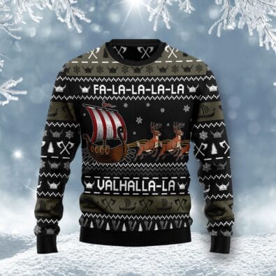 Fa-la-la-valhalla Viking Ship Ugly Christmas Sweater