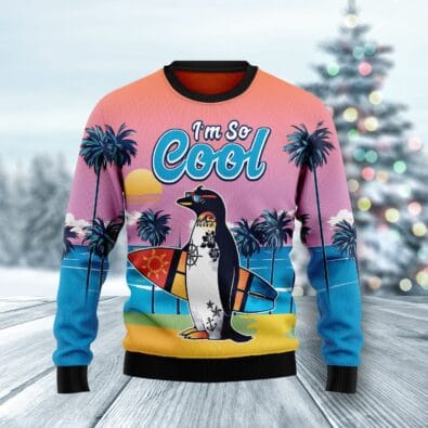 Penguin I'm So Cool Ugly Christmas Sweater