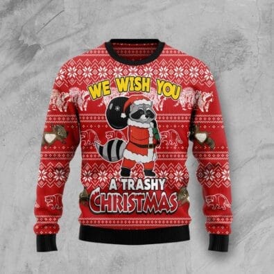 Raccoon We Wish You A Trashy Christmas Ugly Christmas Sweater