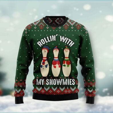 Bowling Rollin' With My Snowmies Ugly Christmas Sweater