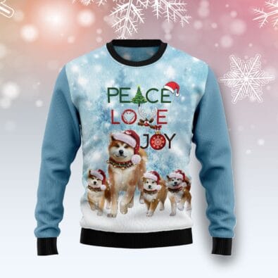 Akita Peace Love Joy Ugly Christmas Sweater