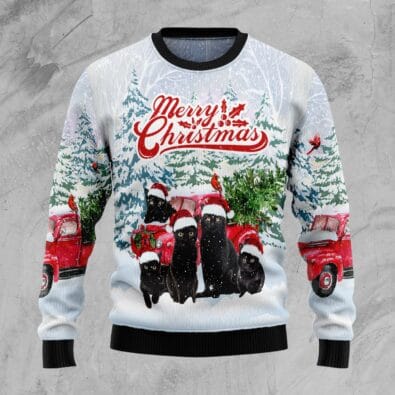 Black Cat Merry Christmas Ugly Christmas Sweater