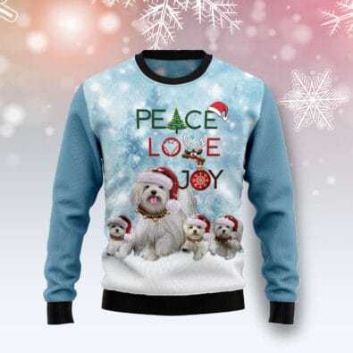 Maltese Peace Love Joy Ugly Christmas Sweater