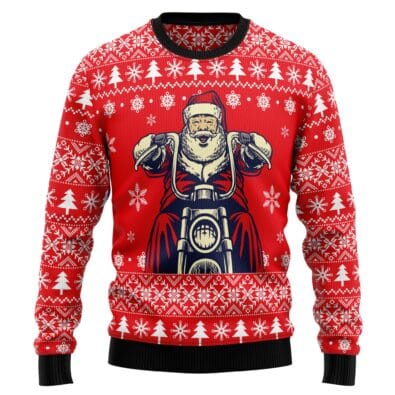 Santa Claus Ride A Motorcycle Ugly Christmas Sweater