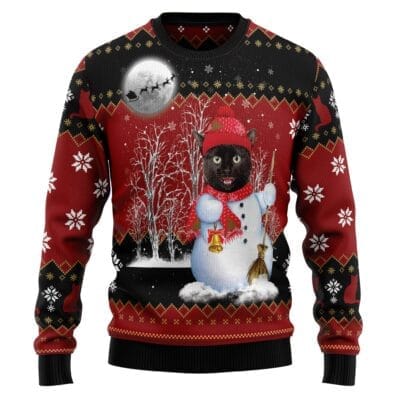 Black Cat Snowman Ugly Christmas Sweater