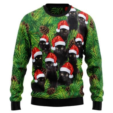 Black Cat Christmas Tree Ugly Christmas Sweater