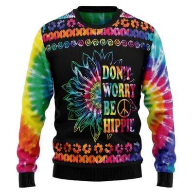 Hippie Tie Dye Color Ugly Christmas Sweater