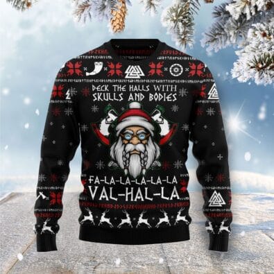 Viking Deck The Halls With Skulls Ugly Christmas Sweater