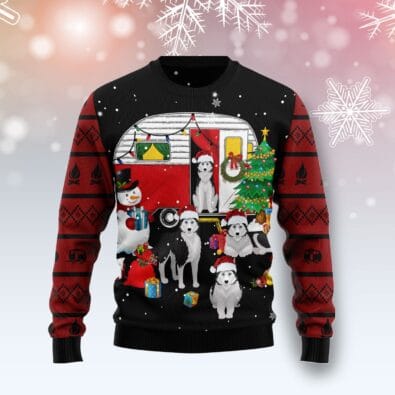 Camping Car And Siberian Husky Ugly Christmas Sweater