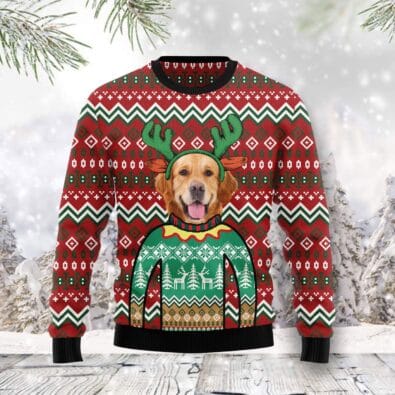 Golden Retriever Reindeer Ugly Christmas Sweater