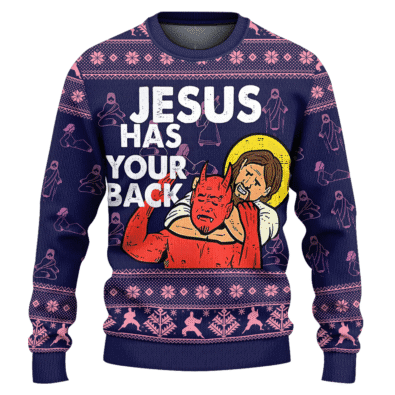 Jesus Has Your Back Ugly Christmas Sweater