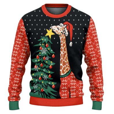 Giraffe Hanging Star Ugly Christmas Sweater